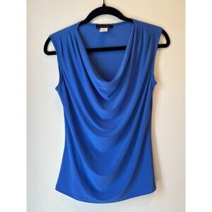Jennie & Marlis Blue Cowl Neck Y2K Office Sleeveless Blouse S